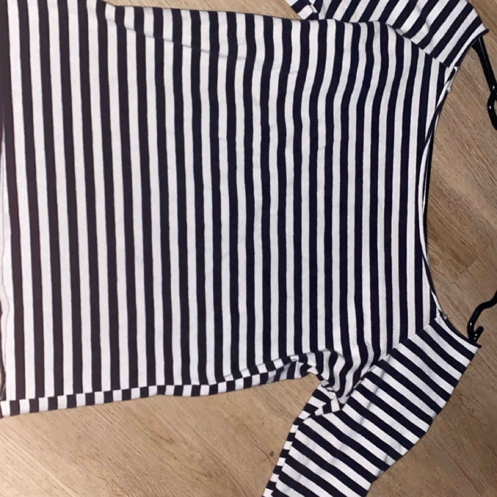 Navy and White Striped Women's Top